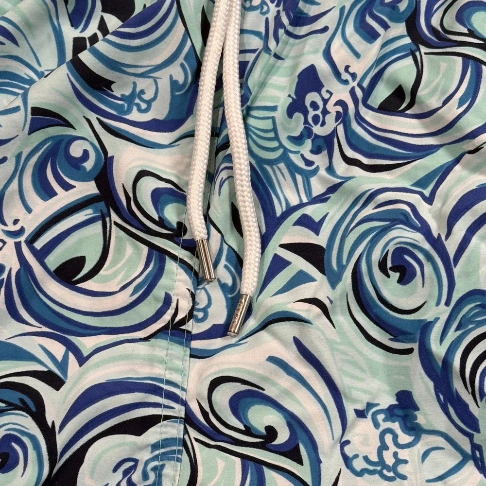 Brooks‎ Brothers Blue Wave Print Swim Trunks Mesh Lining Mens Large Shorts